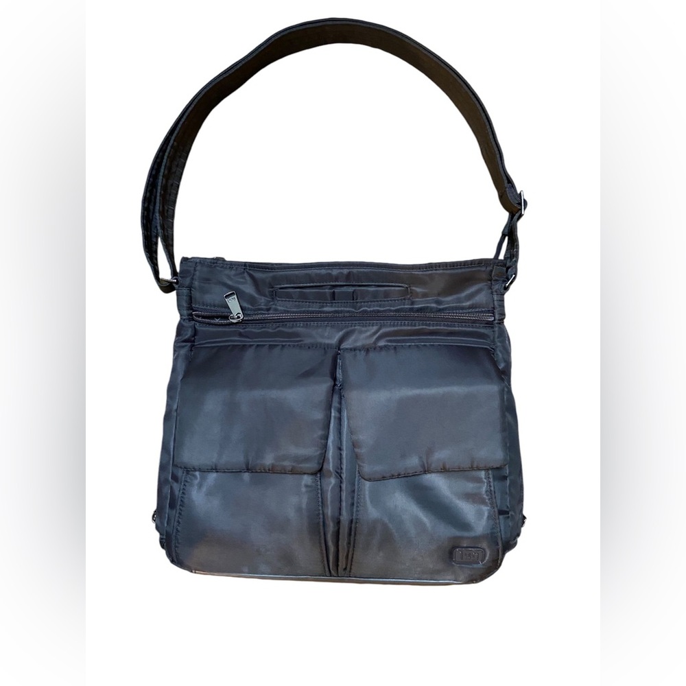 Lug Happy Camper Gray Messenger Crossbody Bag Pockets Organizer Travel Purse